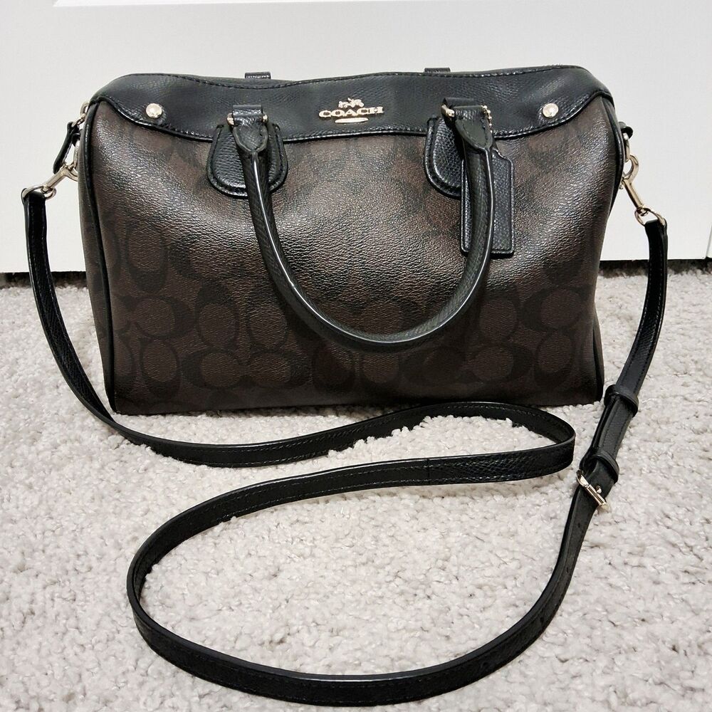 Coach Rowan Satchel Bag In Signature Canvas Gold/Walnut/Black